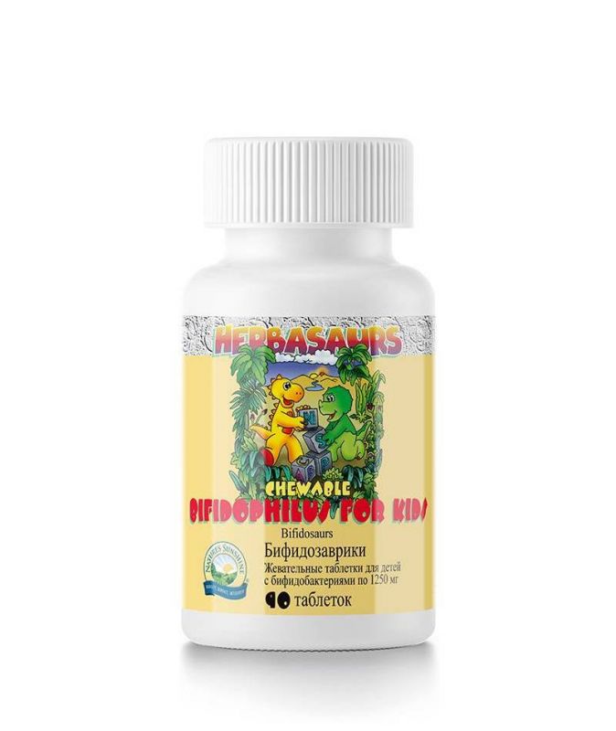 Бифидозаврики - Жевательные таблетки для детей с бифидобактериями (Bifidophilus Chewable for Kids - Bifidoasaurs) 90 таблеток по 1260 мг